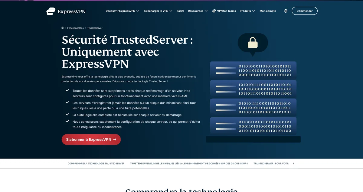 Page TrustedServer d'ExpressVPN, capture du 31 octobre 2026