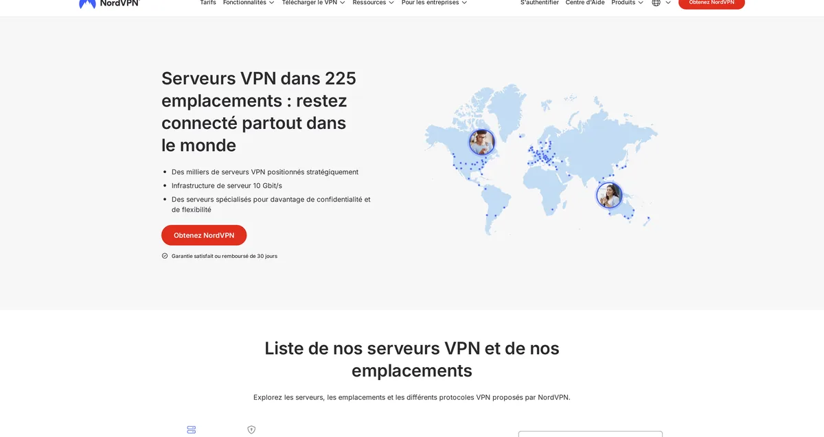 Carte des emplacements de serveurs NordVPN, capture du 31 octobre 2026